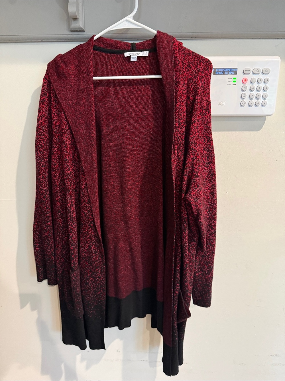 Chico's Burgundy to Black Ombre Open-Front Hooded Cardigan